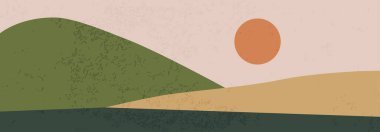 Moda minimalist manzara soyut çağdaş kolaj, dağlar göl batımı duvar resmi poster tasarımı