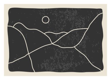 Moda minimalist manzara soyut çağdaş kolaj, dağlarda günbatımı duvar resimleri poster tasarımı