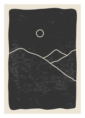 Moda minimalist manzara soyut çağdaş kolaj, dağlarda günbatımı duvar resimleri poster tasarımı