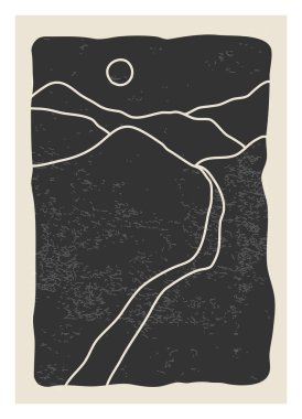 Moda minimalist manzara soyut çağdaş kolaj, dağlarda günbatımı duvar resimleri poster tasarımı