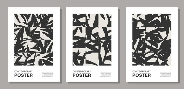 Set Minimalist Mid Century Wall Art Posters Abstract Shapes Composition — Archivo Imágenes Vectoriales