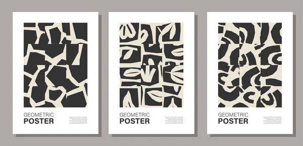 Set Minimalist Mid Century Wall Art Poster Abstract Composition Trendy — Stok Vektör