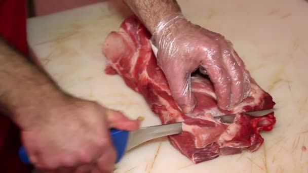 Meat Cutting Knife — Stock Video