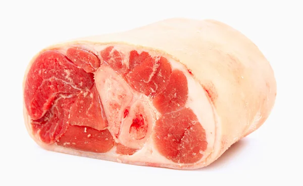 Uncooked ham / gammon joint with skin on against white backgroun — Stock Photo, Image