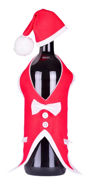 Різдво пляшку вина в костюмі Діда Мороза Стокове Фото