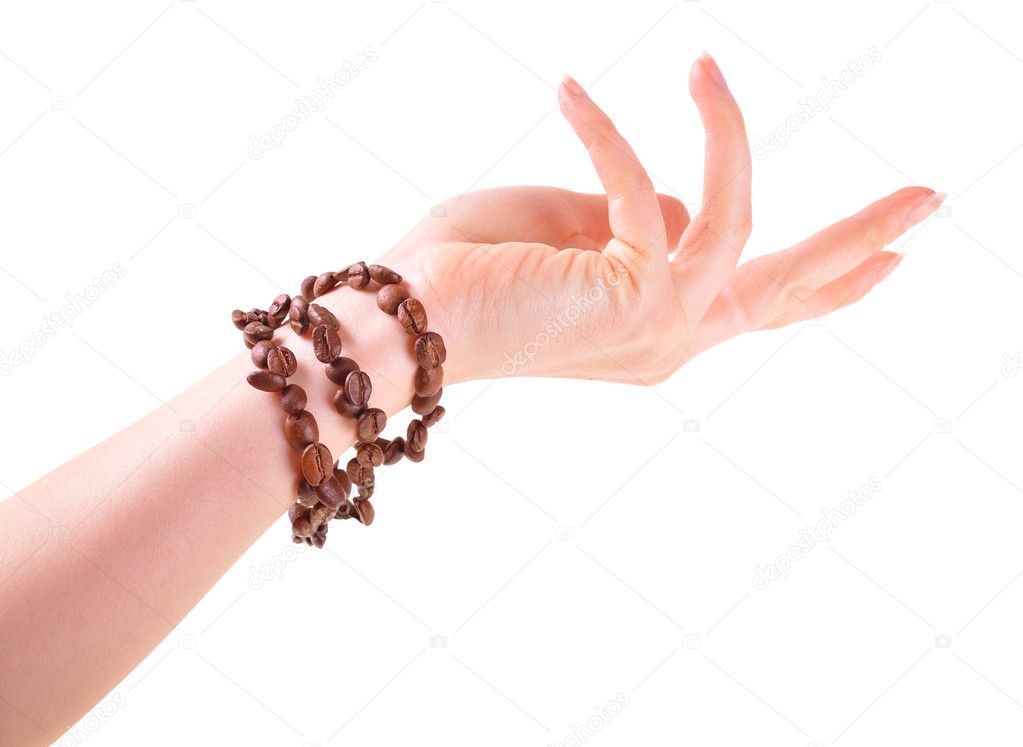Coffee bracelet on a female hand