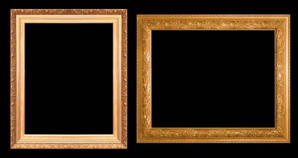 Goldener Bilderrahmen Isoliert Auf Schwarzem Hintergrund — Stockfoto