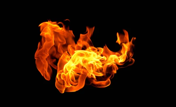 Tűz Lángok Egy Fekete Háttér Elvont — Stock Fotó