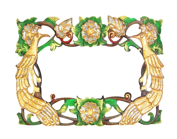 Old Antique Gold Frame Isolated Bird Carving Decoration — 图库照片