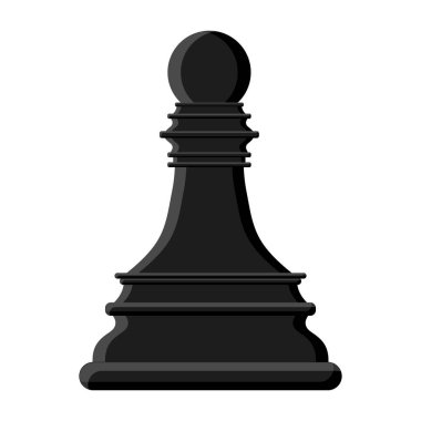 Çizgi film siyah satranç piyonu beyaz arka planda izole edilmiş. Satranç ikonları. Tasarım için vektör illüstrasyonu