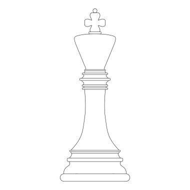 Beyaz arka planda izole edilmiş satranç kralının ana hatları. Satranç ikonları. Tasarım için vektör illüstrasyonu