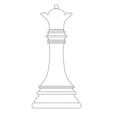 Beyaz arka planda izole edilmiş satranç kraliçesinin ana hatları. Satranç ikonları. Tasarım için vektör illüstrasyonu