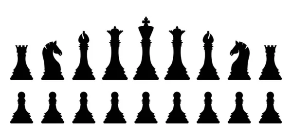 Black Silhouette Chess Pieces Set Isolated White Background Chess Icons — ストックベクタ