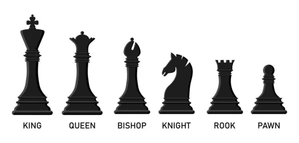 Karikatura Černé Siluety Šachové Figurky Nastavit Izolované Bílém Pozadí Šachové — Stockový vektor