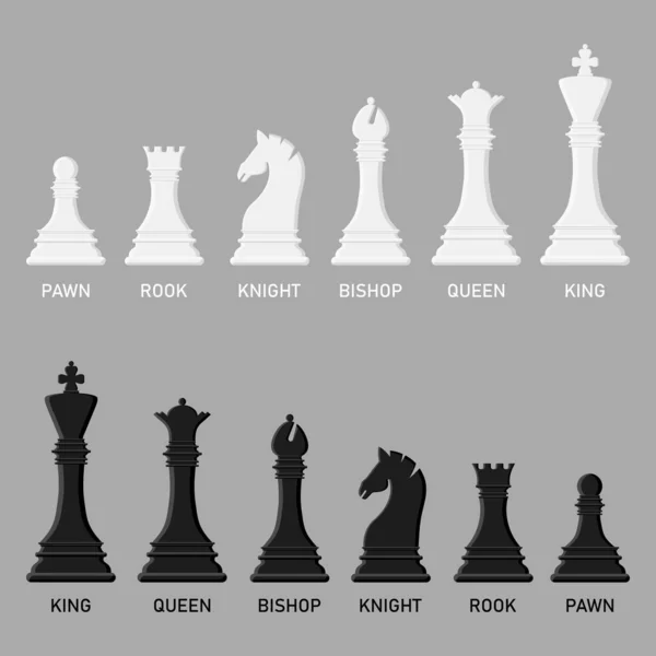 Cartoon Black White Chess Pieces Set Isolated White Background Chess — ストックベクタ