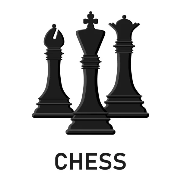Kreslený Černý Šachový Král Královna Biskup Izolované Bílém Pozadí Šachové — Stockový vektor