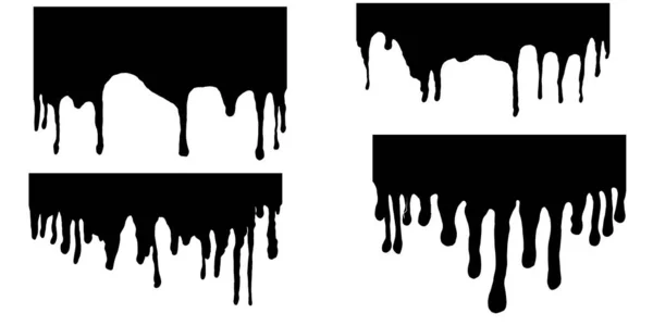 Black Dripping Paint Vector Silhouettes Isolated White Background Liquid Splash — Stock Vector