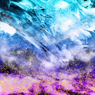 Turkuaz ve mor deniz dalgaları yaz arkaplanı. Mermer sıvı sanat baskısı. Deniz yüzeyi. Modern tasarım. Akrilik boyalarla çizim.