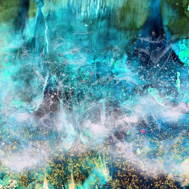 Turkuaz deniz dalgaları yaz arkaplanı. Mermer sıvı sanat baskısı. Deniz yüzeyi. Modern tasarım. Akrilik boyalarla çizim.