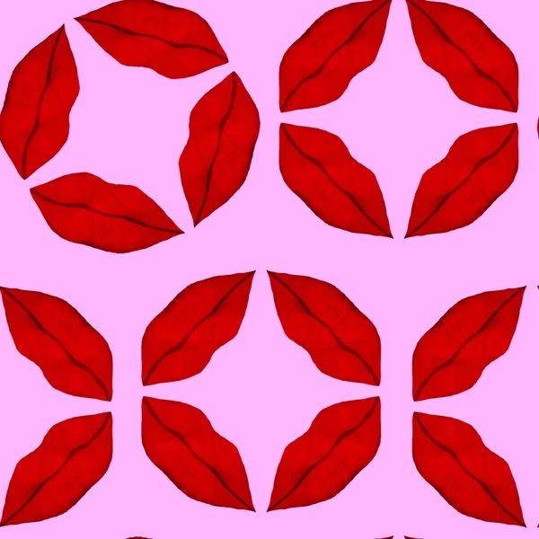 Pembe Arka Planda Kırmızı Dudaklar Geometrik Sevgililer Günü Geçmişi — Stok fotoğraf