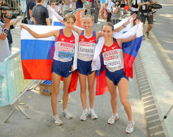 Kirdyapkina, kaniskina und sokolova der russischen Sieger auf Frauen 20km Gehen — Stockfoto