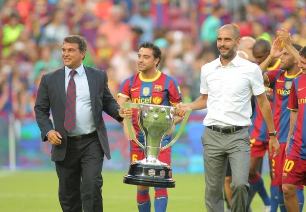 De Voorzitter laporta en manager guardiola — Stockfoto