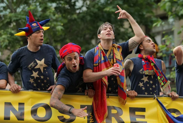 Um ônibus carrega jogadores de Barcelona — Fotografia de Stock