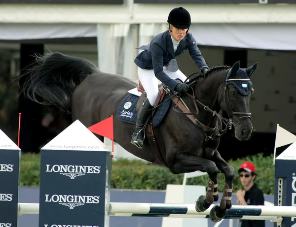 Angelica Augustsson in action rides horse Walter 61 — Stok fotoğraf