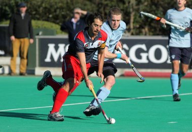 Alex Fabregas(L) Rc Polo sırasında David Cole(R) ile Monkstown HC VIES