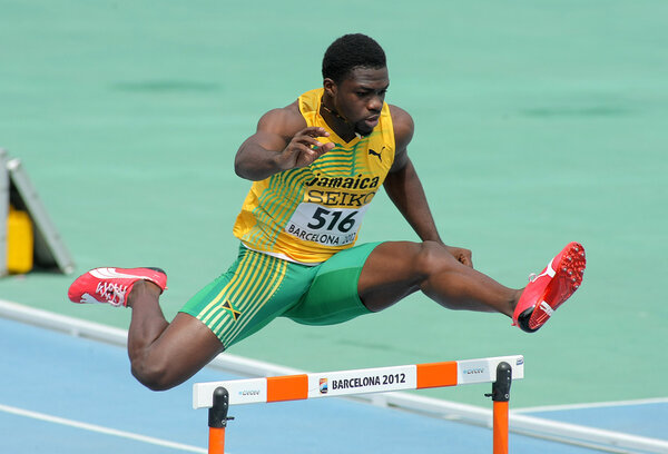 Jarvan Gallimore of Jamaica during 400m hurdles event — Stock Photo, Image
