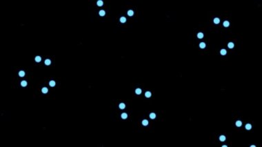 Kaleydoskop efektli soyut arkaplan. Mavi daireler ve noktalar koyu renkte titreşir.