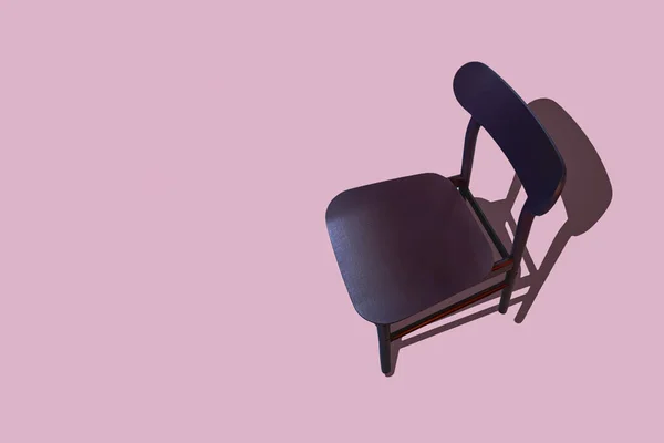 Brown wooden chair, isolated on a pink background with shade and copy space — Stock Photo, Image