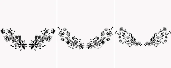 Composizioni Fiori Natale Bianco Nero Poinsettia Foglie Bacche Invernali Ramo — Vettoriale Stock