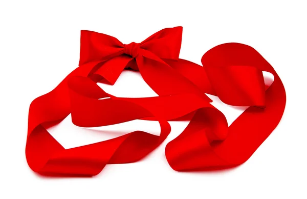 Red cristmas ribbon with bow isolated ob white — Stock Photo, Image