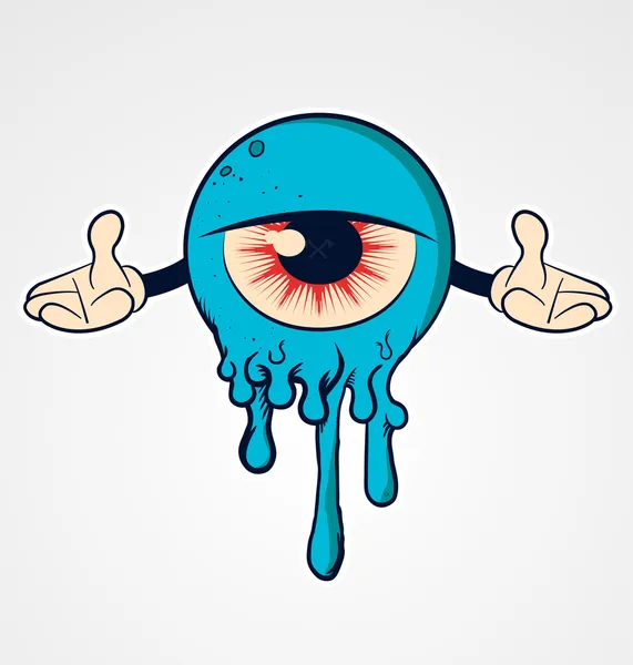 Dibujos animados Comic Eyeball con dos manos — Vector de stock