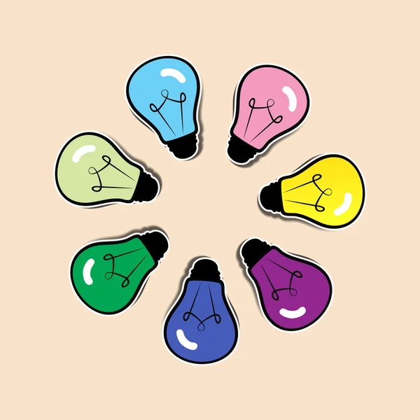 Vecteur d'ampoule colorée en sept couleurs — Image vectorielle
