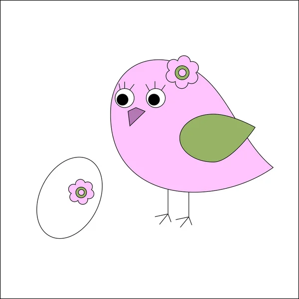 Pájaro con huevos y flores — Vector de stock