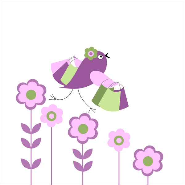 Card with a bird with bags — Stock Vector