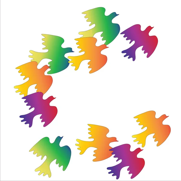 Bandada de aves de colores sobre un fondo blanco — Archivo Imágenes Vectoriales