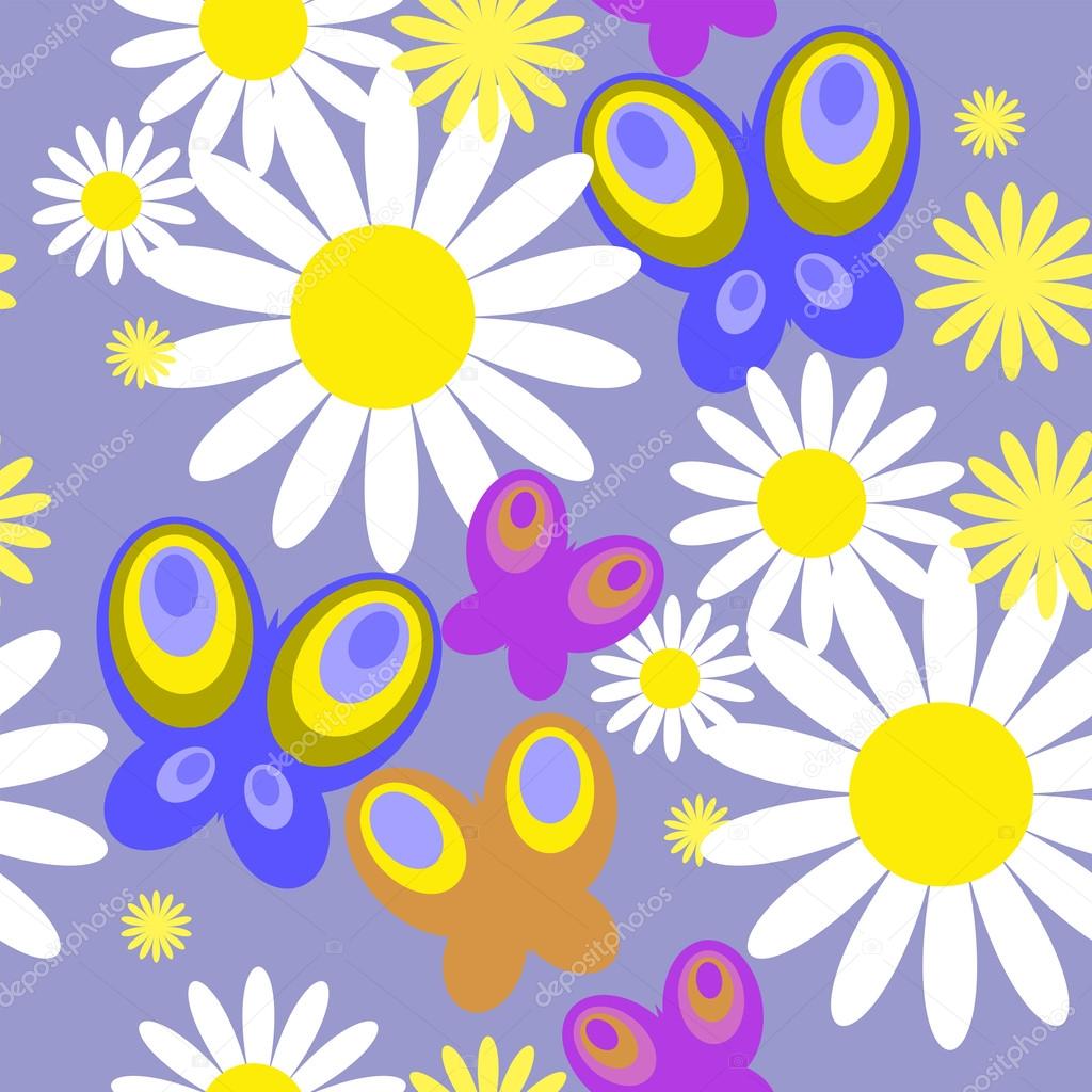 Seamless texture with flowers and butterflies