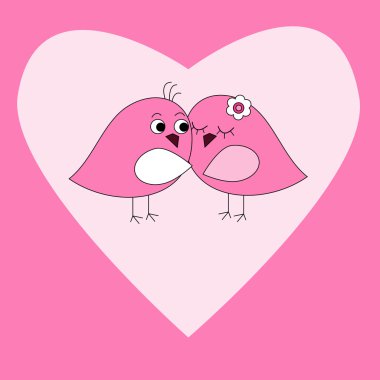 pembe kalp ve kuşlar kartı