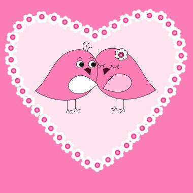 pembe kalp ve kuşlar kartı
