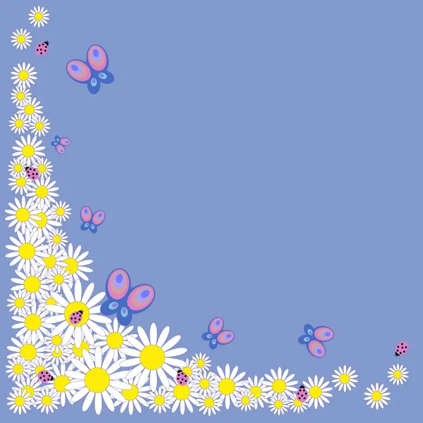 Marguerites aux papillons et coccinelles — Image vectorielle