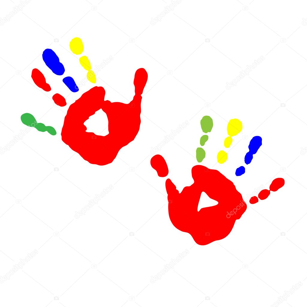 Prints of children's hands from paint