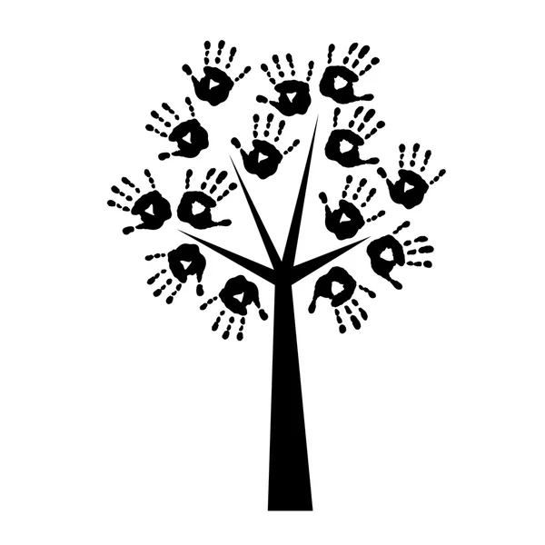 Silueta de un árbol con huellas de manos — Vector de stock