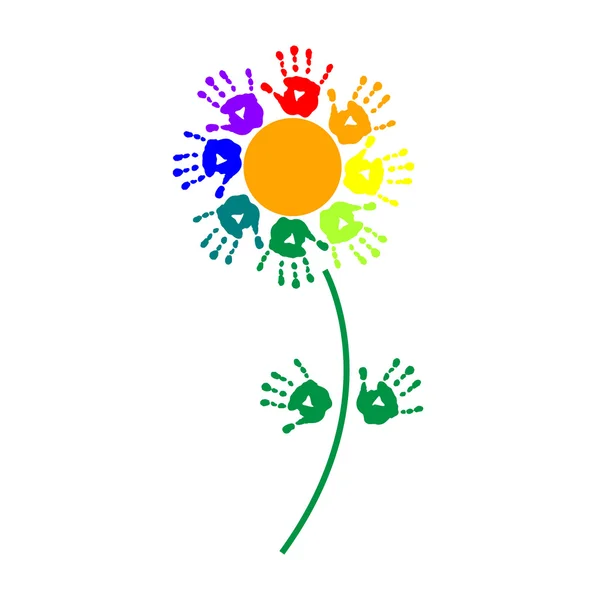 Blume aus farbenfrohen Handabdrücken — Stockvektor