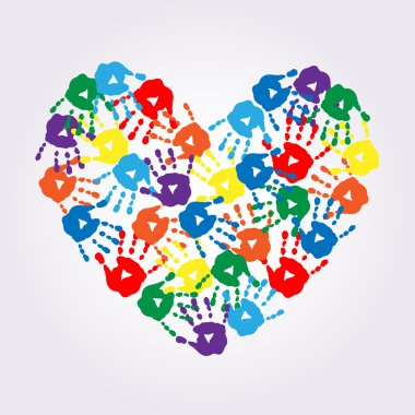Heart of colorful hand prints