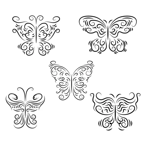 Set decorative beautiful, graphically butterflies — Stock Vector