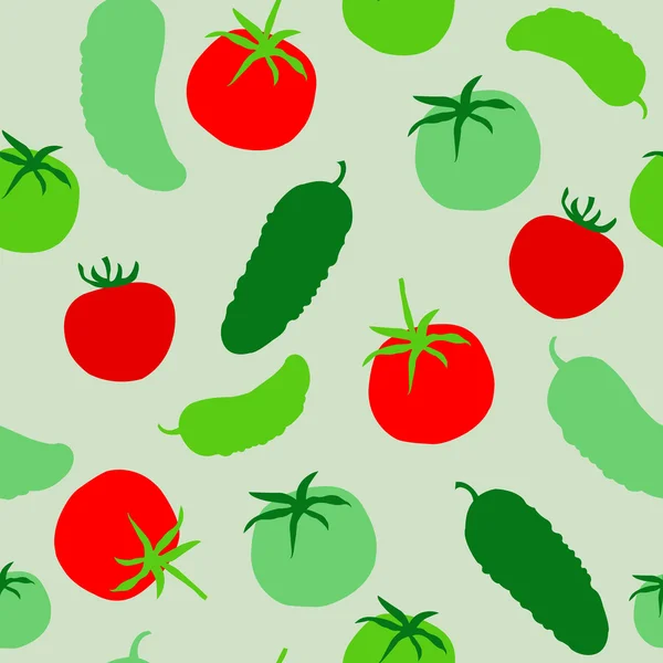 Patrones sin fisuras con tomates y pepinos — 图库矢量图片