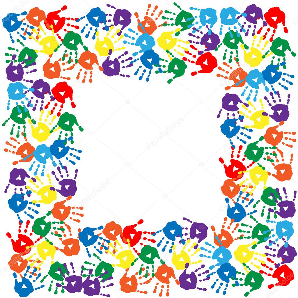 Frame of colorful hand prints